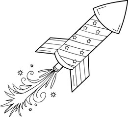 patriotic firework rocket with stars line art vector