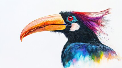 A hornbill tilting its colorful beak