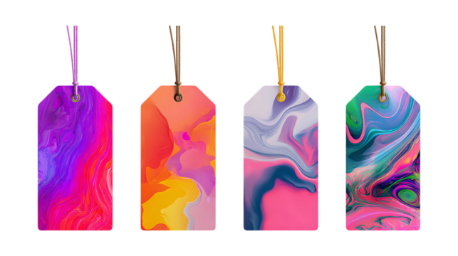 Vibrant Abstract Gift Tags Colorful Marble Designs for Handmade Crafts  Business Branding set white Background against transparent Background