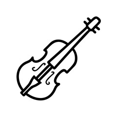 Obraz premium A detailed black and white line drawing of a violin. The violin is isolated
