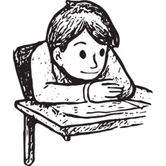 Fototapeta premium Sketch of a woman writing at a desk, representing office documentation