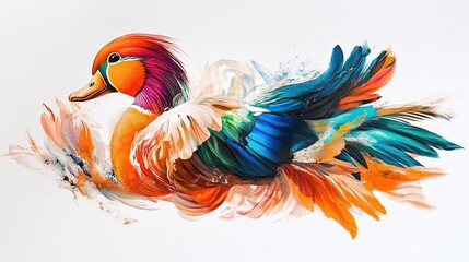 A mandarin duck shaking its vibrant feathers