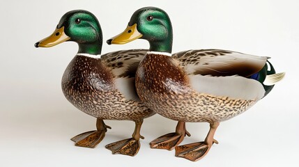 A pair of mallard ducks standing side by side