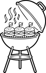 barbecue grill with burgers line art vector for patriotic celebration