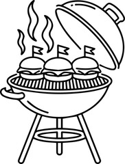 barbecue grill with burgers line art vector for patriotic celebration
