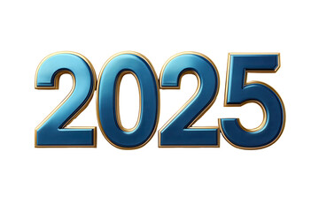 Number 2025 in blue decorative style with golden accents on transparent background, ideal for celebration or promotional events