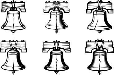 Set of liberty bell line art vector illustration for independence day © Vector.com