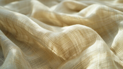 Close-up of subtle noise texture on neutral beige linen fabric under soft daylight with minimal shadows real photo stock photography