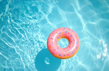 Vibrant Donut Inflatable Floating on Clear Blue Pool Water
