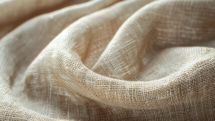 Close-up of subtle noise texture on neutral beige linen fabric under soft daylight with minimal shadows real photo stock photography