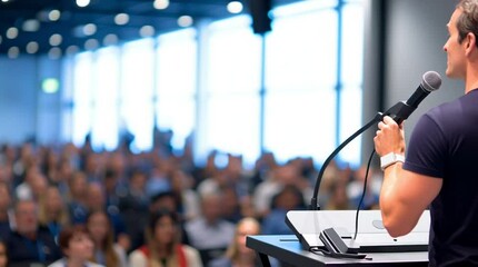 A thought leader entrepreneur giving a speech at a prestigious industry conference