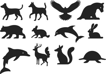Collection of animal silhouettes including dogs bears eagle dolphin deer fox and rabbit