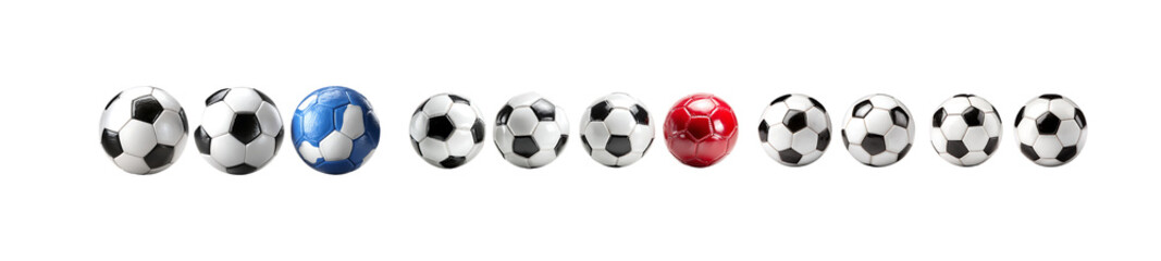 Fototapeta premium Soccer Balls A Vibrant Collection of Sport Imagery set white Background against transparent Background