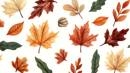 Obraz premium Watercolor Autumn Leaf and Twig Pattern