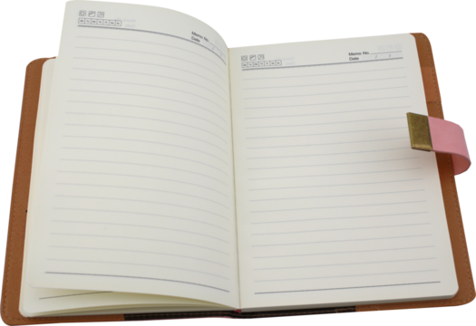 Open notebook on transparent background