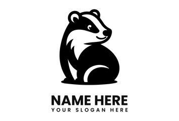 A stylized black and white badger logo with a smiling expression, sitting upright.
