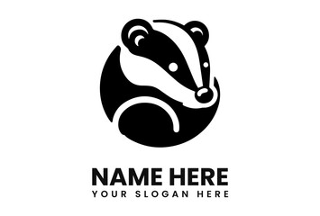 Stylized badger head logo in black and white, featuring a circular design.