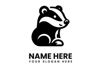Stylized badger illustration with black and white markings, sitting upright.