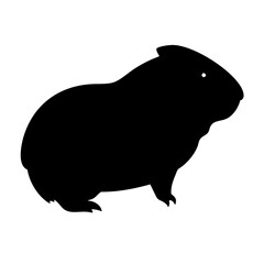 Simple black silhouette of a guinea pig on a white background