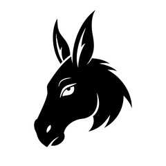 Stylized black silhouette of a donkey head with large ears and a determined expression silhouette