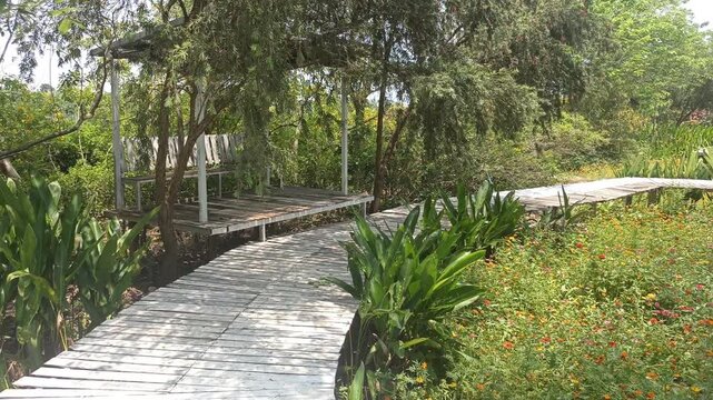 gazebo walkway pathway in flower garden park