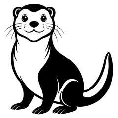 Cute cartoon otter sitting and looking forward with a friendly expression silhouette