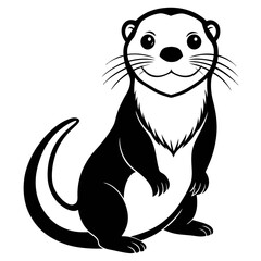 Cute cartoon otter sitting and smiling with its tail curled silhouette