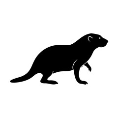 A black silhouette of a beaver walking on a white background