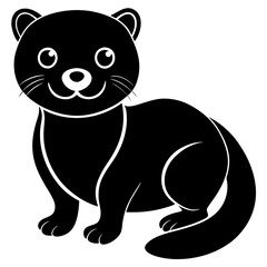 Cute cartoon mink sitting and smiling with big eyes silhouette