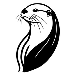 Stylized black silhouette of an otter head and body with flowing lines silhouette