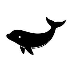Stylized black silhouette of a dolphin with a white eye and flippers © Graphics Dot