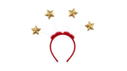 A festive red headband adorned with golden stars, isolated on white.