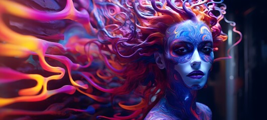 pop surreal unreal silhouettes spiral towards Lady demon, ai generatif