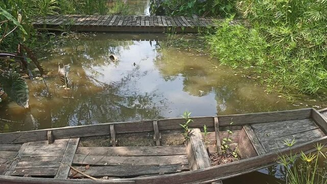 old boat in creek river