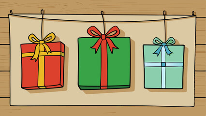 Rustic Christmas Card on Wooden Background.