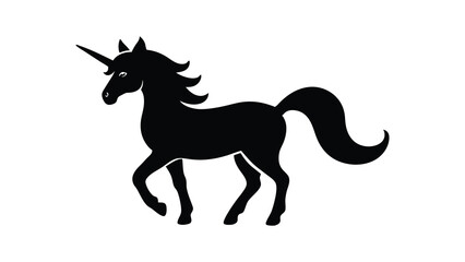 whimsical unicorn silhouette with sparkling horn on white background.