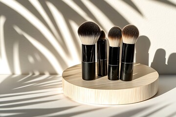 Makeup Brushes on Wooden Stand with Shadow