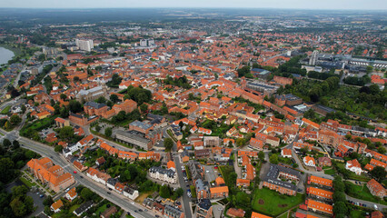 An arial view from the old town in the city Viborg in Denmark on a sunny day in spring
