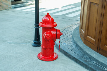 Fire hydrant on street,Typical red fire hydrant in city,Red fire Hydrant vintage style,Fire hidrant for emergency fire access.