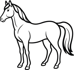 Elegant Horse Line Art in Minimalist Side Profile with Flowing Mane
