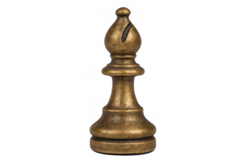 Brass bishop chess piece positioned against clear background, highlighting strategic gameplay and competitive spirit in board game design