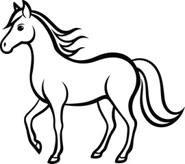 Black Line Drawing of Horse with Stylish Flowing Mane