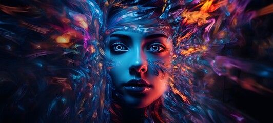 pop surreal unreal silhouettes spiral towards Lady demon, ai generatif
