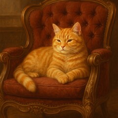 orange tabby cat resting on an armchair AI generated
