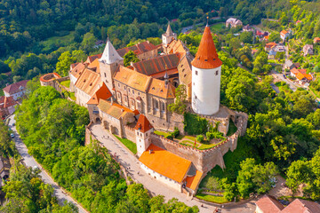 Beautiful view of the famous medieval royal castle Krivoklat in Central Bohemia, Czech Republic, Europe
