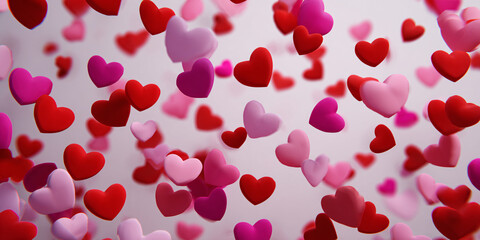 Banner of many hearts. love. Valentine's Day background. different colors. blurred background. sympathy.