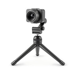 Adjustable webcam stand with tripod legs and clamp base in black  
