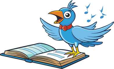 Singing Bird Sitting on Music Book.