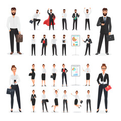 Diverse businessman and businesswoman characters in various professional poses, perfect for presentations, office concepts, teamwork, and corporate design isolated on white background vector