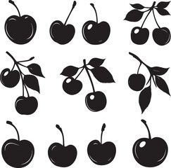 Collection of Black vector illustration of minimalist cherry varieties silhouettes